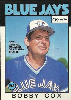 1986 O-Pee-Chee Baseball Cards 359     Bobby Cox MG#Now General Manager of Atlanta Braves